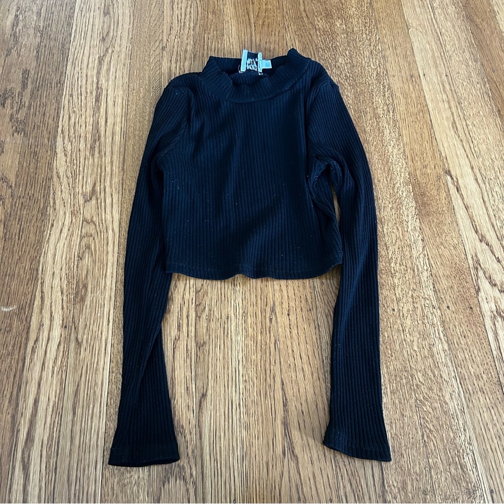 Princess Polly Black Fitted Crop Blouse/ ribbed long sleeve top